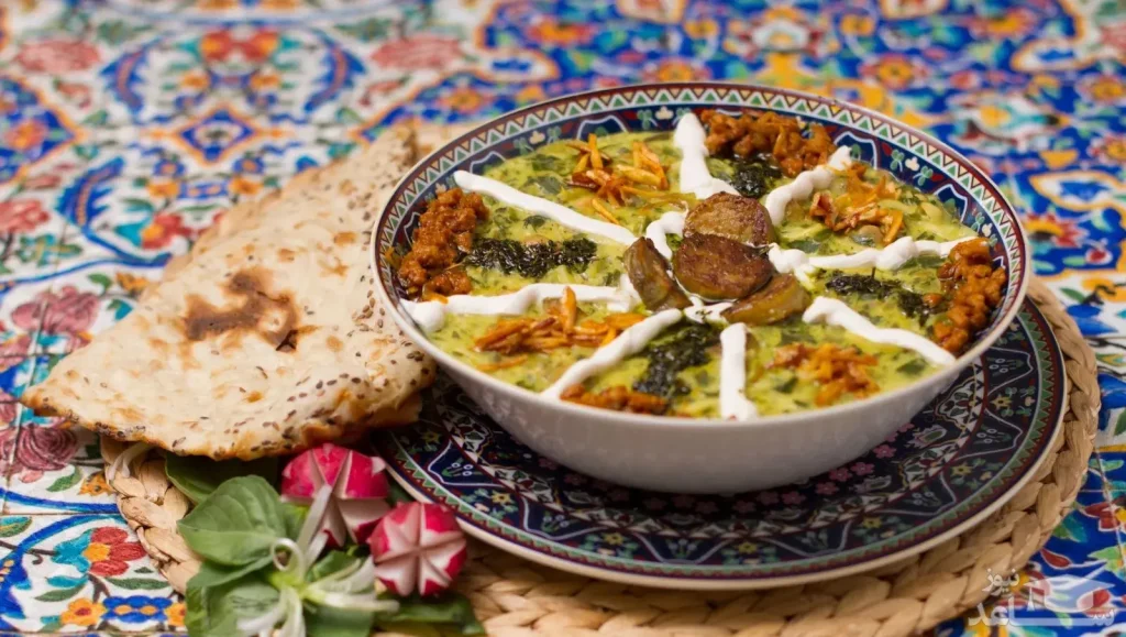 bowl-of-ash-tarkhineh-with-fried-garlic-onion-and-fresh-bread